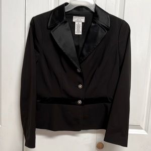Covington Black Satin Trim Metal Rhinestone Button Blazer Size 12P